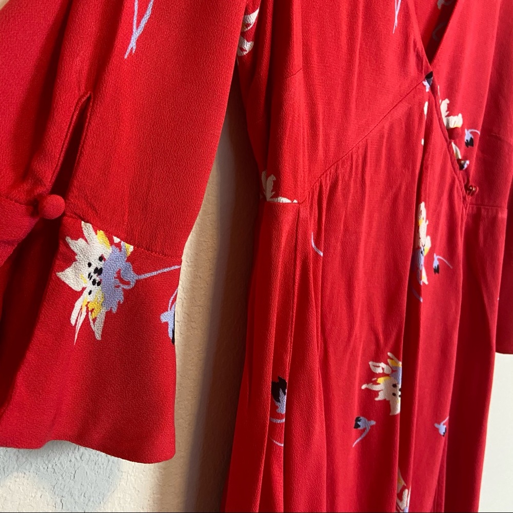 Free People Red V-neck Wrap Dress Size Small - Picture 6 of 9